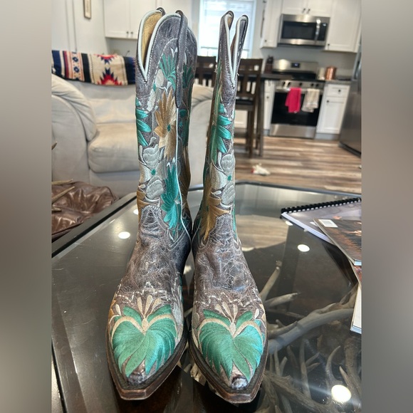 Roper Brown Boots with Green and Yellow Floral Design - Picture 4 of 7